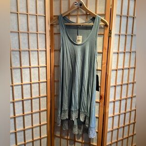 Chloe K Sleeveless Tunic with Lace Hem Steel Blue XS